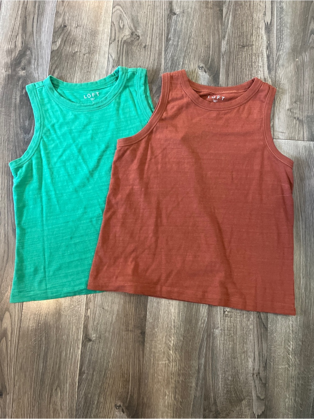 LOFT Harbor Tank Tops in green and Rust